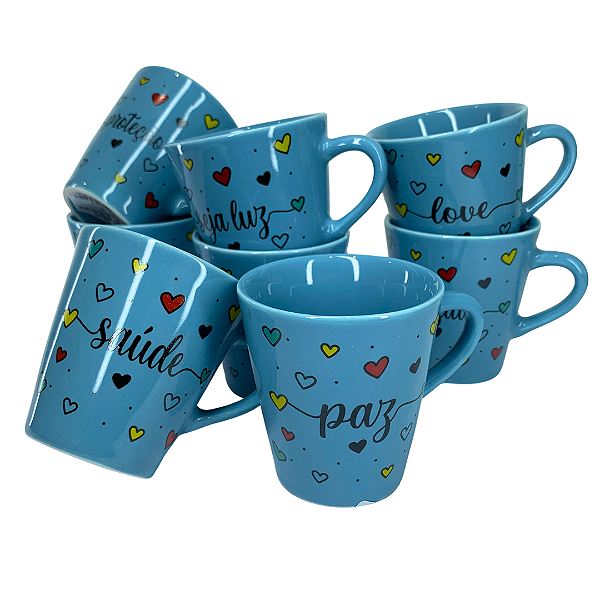 Caneca Porcelana Tulipa 120ml Corações Grandes Azul
