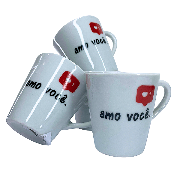 Caneca Porcelana Tulipa 120ml Amo Você Rede Social Branca