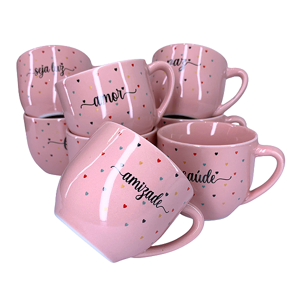 Xícara de Chá Paris 170ml Porcelana Corações Pequenos Rosa