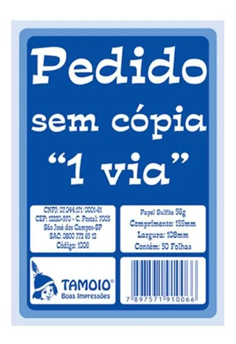 Pedido Sem Cópia 1 via 108x155mm 50 Folhas Tamoio  Com 5 Blocos
