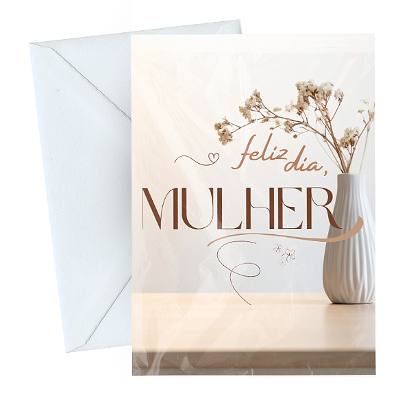 Cartão Comemorativo Dia das Mulheres 10x15cm Vaso de Flor C/5 unid
