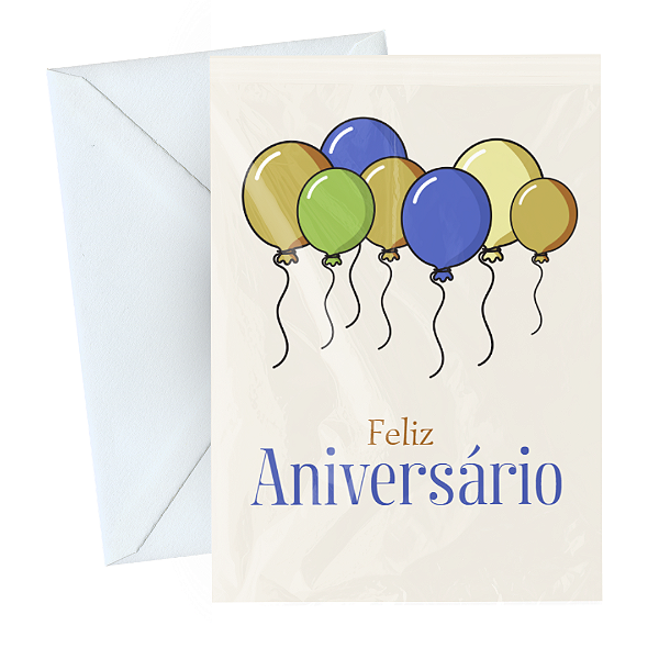 Cartão Comemorativo Aniversário 10x15cm Feliz Aniversário Balões C/5 unid