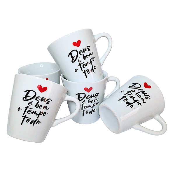 Caneca Porcelana Tulipa 120ml Deus É Bom Branca
