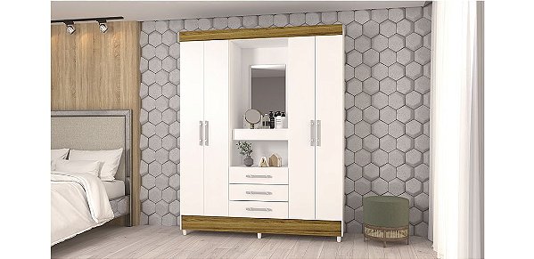 GUARDA ROUPA CAPELINHA FORTALEZA 4 PORTAS 3 GAVETAS COM ESPELHO