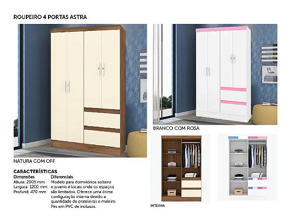 GUARDA ROUPA ASTRA 4 PORTAS