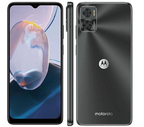 Smartphone Motorola Moto E22 Grafite 32GB, 2GB RAM, Tela de 6.5”, Câmera Traseira Dupla, Android 12 e Processador Octa Core