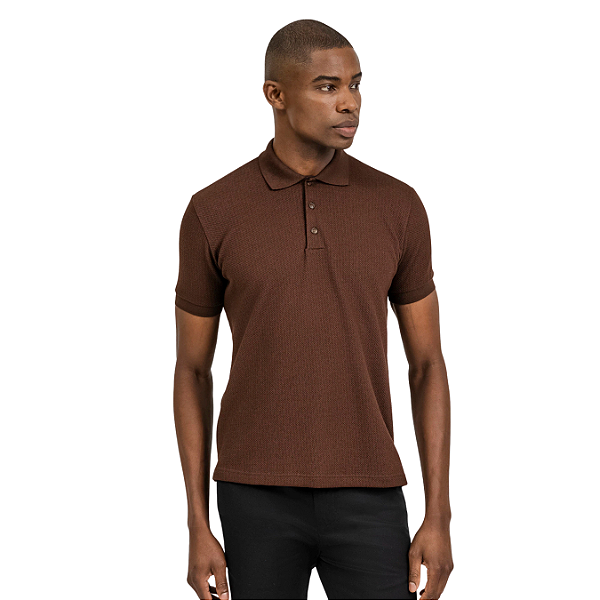 Polo Kingejoe Malha Textura Marrom