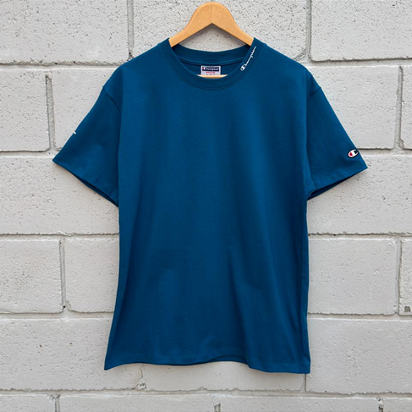 Camiseta Champion Global Made Mini Script Fresh Teal Blue