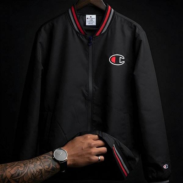 Bomber Jacket Champion C Logo Patch Black