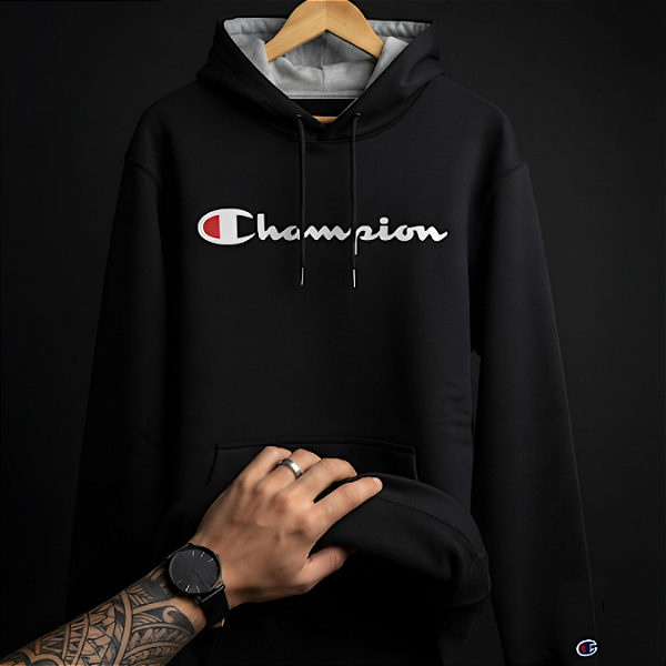 Moletom Champion Hoodie Athletic Script Black