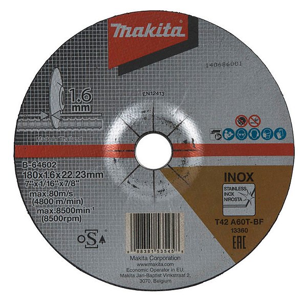 Disco Fino De Corte 180mm X 1,6mm X 22,23mm B-64602 Makita