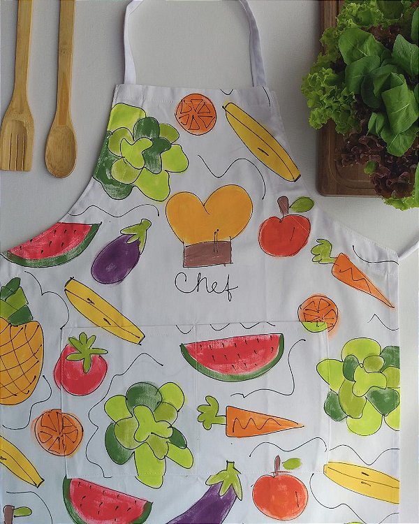 Avental Adulto em Algodão Brim Estampa Frutas e Legumes – Andrea Milan
