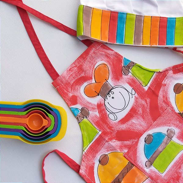 kit avental de Cozinha Infantil Panela Vermelho