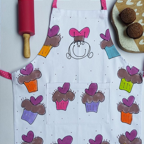 Avental Infantil Confeitaria Mundo do Cupcake
