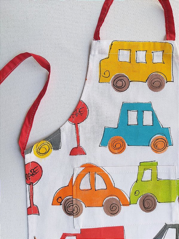 Avental Infantil em Algodão Brim Estampa Carros – Andrea Milan
