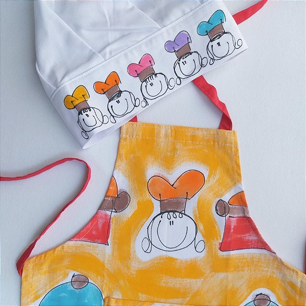 kit avental Infantil Chefinho de Panela Amarela chapéu
