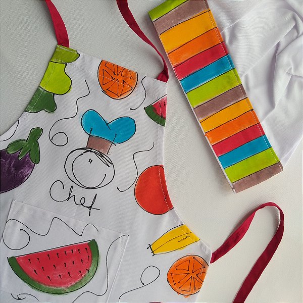 kit avental Infantil Horta Colorida menino com chapéu