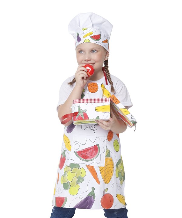 kit avental Infantil Horta  com chapéu