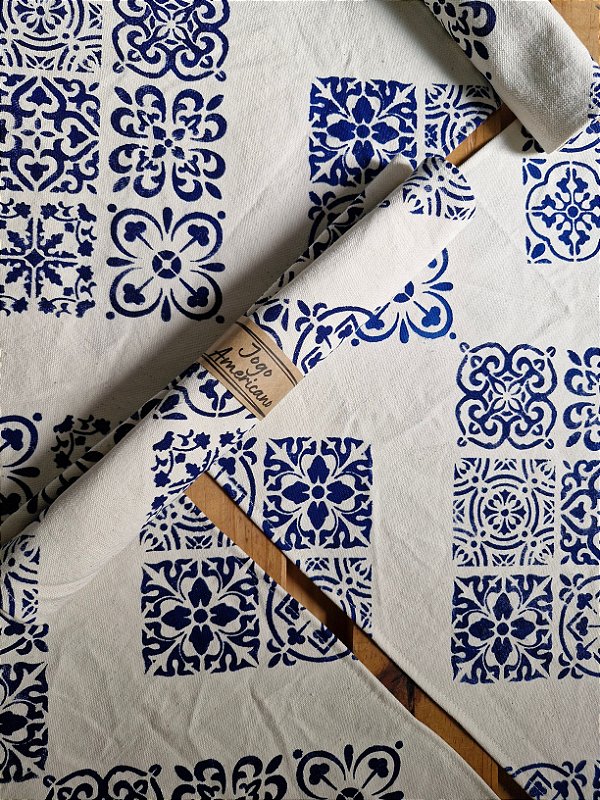 Jogo Americano Casa Antiga – Estampa de Azulejos Azul