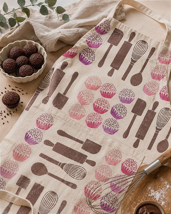 Avental Adulto em Brim de Algodão Estampa Brigadeiro – Andrea Milan