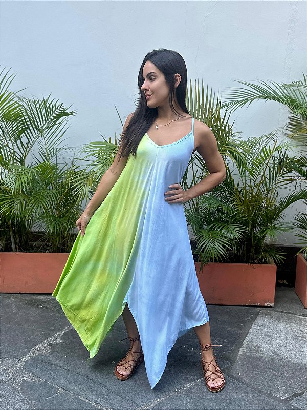 Vestido Pontas Azul/Verde