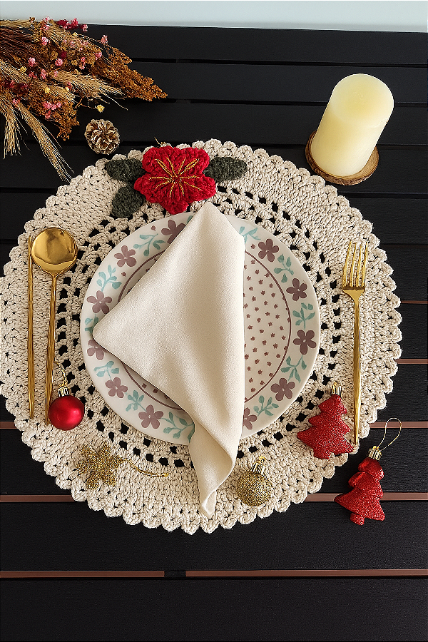 Sousplat com flor Natalina- 2 unid