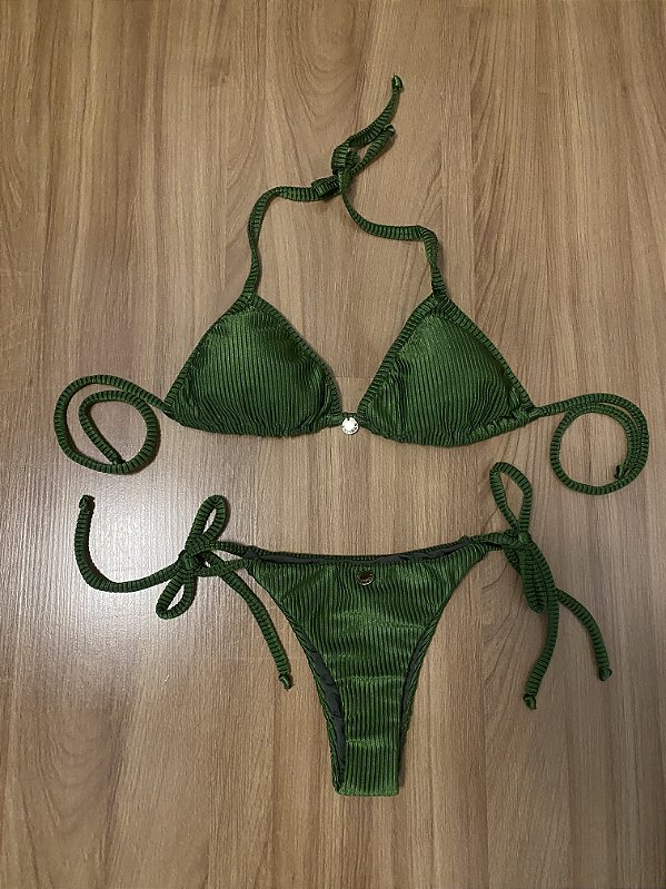 Biquini Giulia - Cortininha / calcinha de lacinho - Tecido Texturizado Verde Oliva