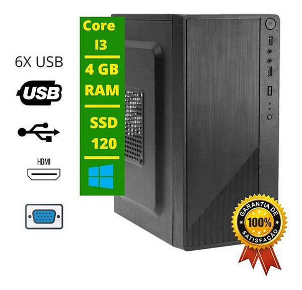 Computador Desktop 4GB SSD 128GB Intel Core I3