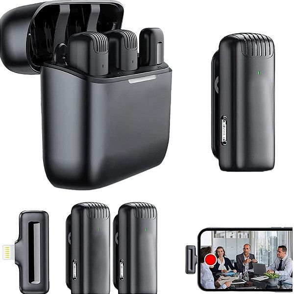 Microfone Lapela Celular Sem Fio Duplo iPhone Com Case