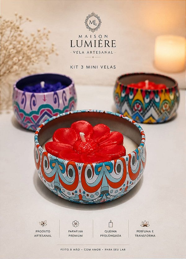 Vela Artesanal Aromática Kit 3 Unidades