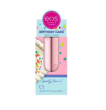 eos Natural Shea Lip Balm - Bolo de aniversário, 0,14 oz, pacote com 2