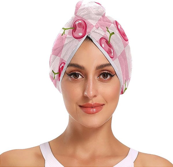 Toalha de cabelo cereja, pacote com 2, superabsorvente, toalha de secagem rápida, turbante, toalha de cabeça