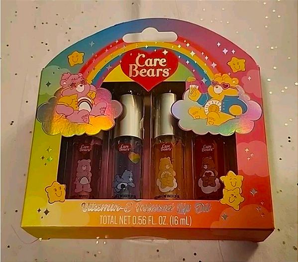CARE BEARS - Conjunto de óleo labial com infusão de vitamina E - 4 óleos labiais aromatizados