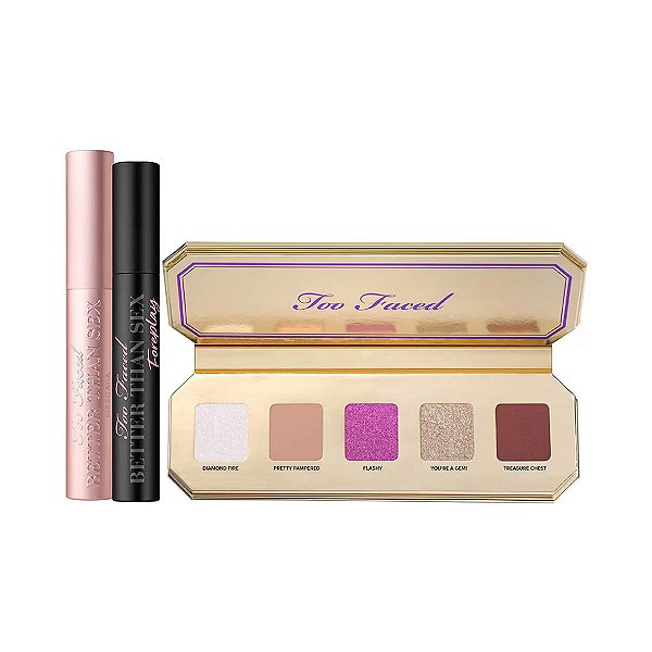kit de paleta de sombras, primer e máscara de cílios too faced holiday