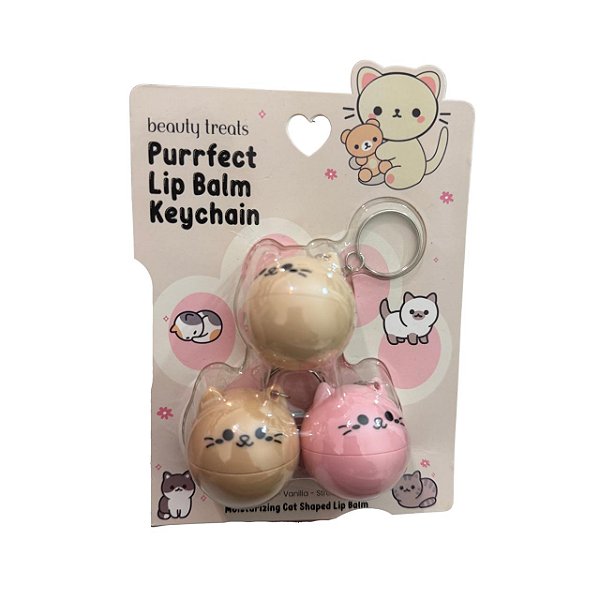 Chaveiro Lip Balm Purrfect Gatinhos coloridos com 3 - Beauty treals