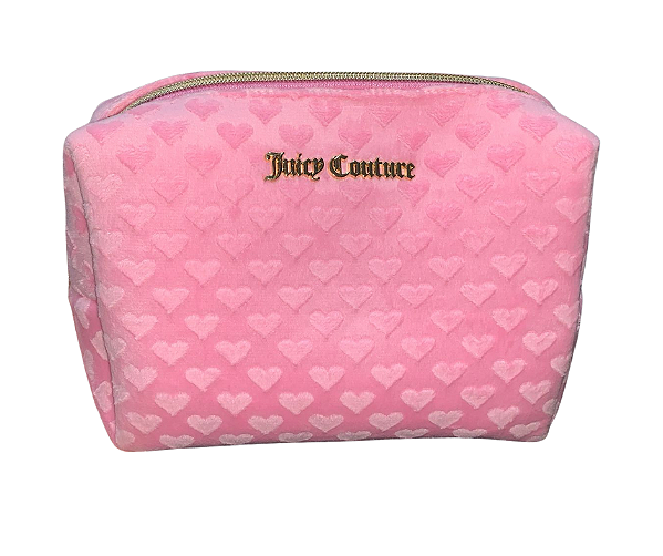 Bolsa de maquiagem Juicy Couture em veludo rosa com coração