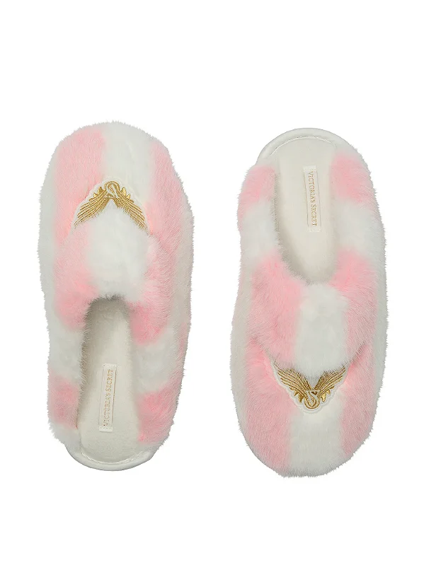 Pantufas de pelúcia luxuosas Rosa Listrada Victória's Secret - TAM L