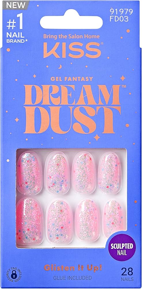 KISS Gel Fantasy Dreamdust, unhas de pressão, rosa claro, tamanho médio