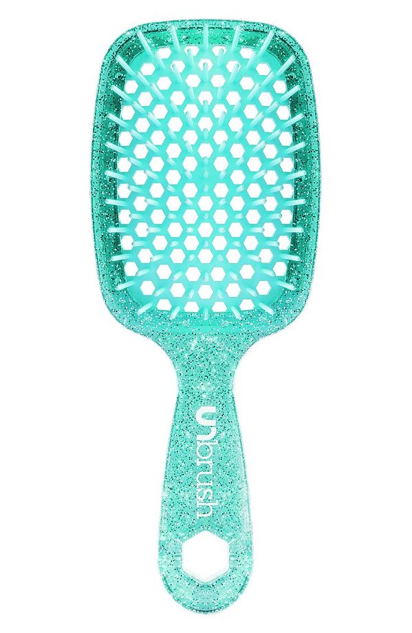 Escova desembaraçante UNbrush da coleção Pastel com glitter/verde turquesa