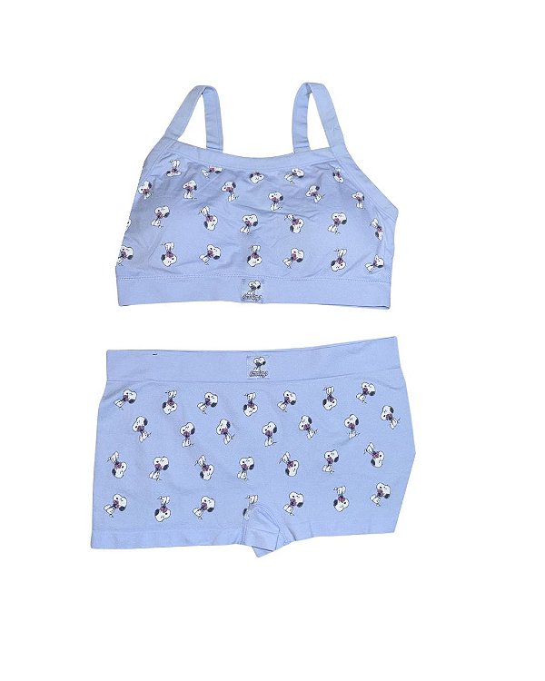 Conjunto Snoopy de Shorts + Topper azul bebê