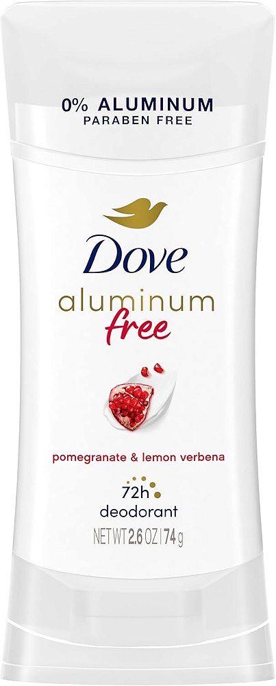 Dove Desodorante sem alumínio para mulheres, romã e limão verbena, proteção contra odor 72 horas, 73 g