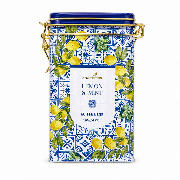 Charbrew Bees & Garden - Chá de Limão e menta em Lata com 60 Saquinhos de Chá