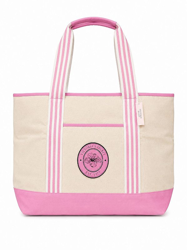 Bolsa Tote Victória's Secret Canvas Rosa e Off White