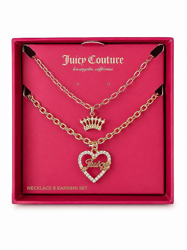 Kit Colar JuicIy Couture com Coração Aberto em Aço Inoxidável