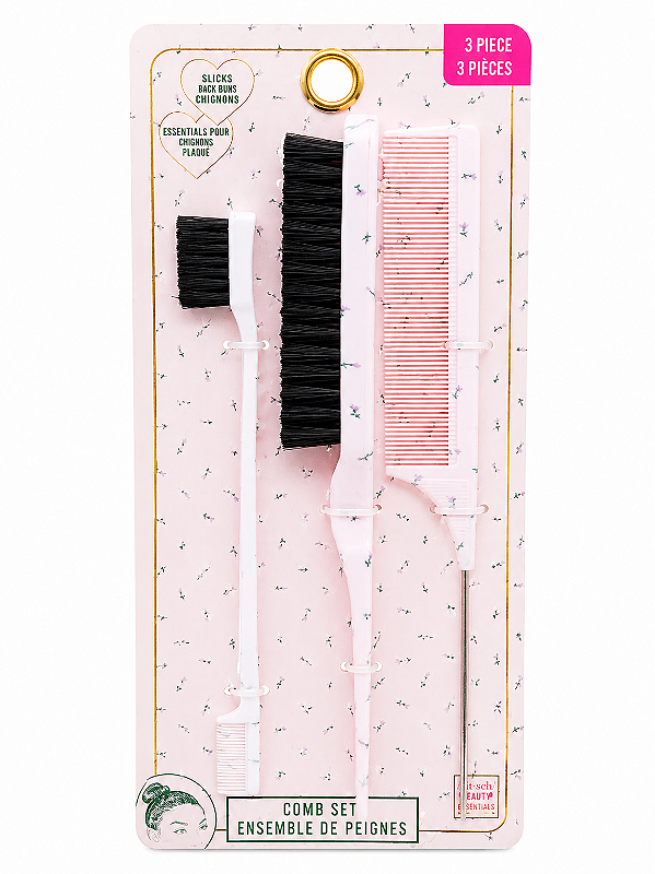 Kit de Escovas e Pente para Baby Hair e Coques – 3 Peças