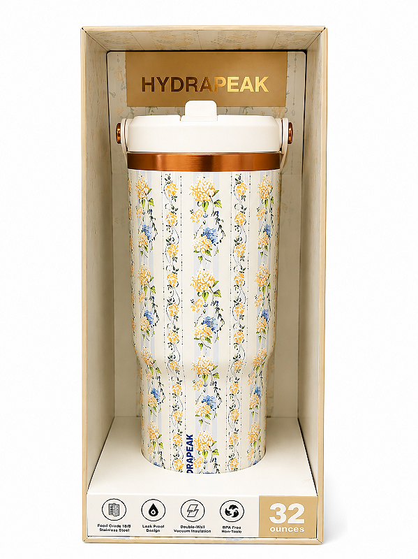 Garrafa Térmico Hydrapeak Floral 32oz (946ml) – Aço Inoxidável com Tampa e Alça