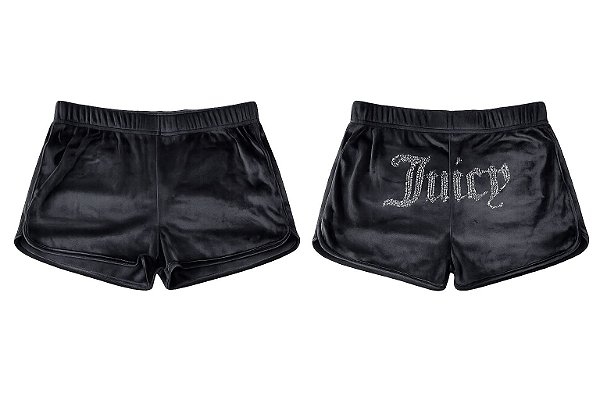 Shorts Juicy Couture Plush Preto com Strass – Tam:GG