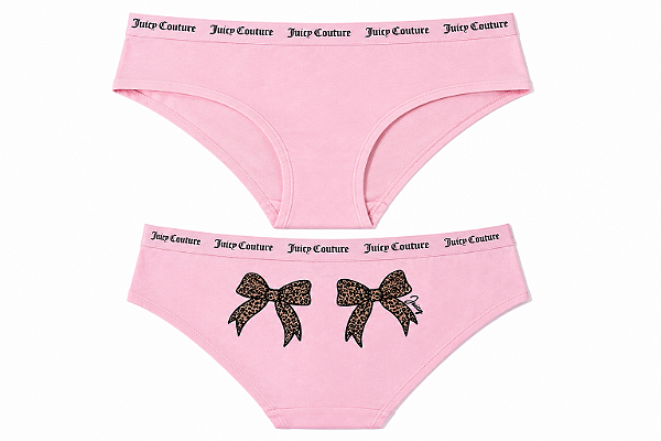 Calcinha Algodão com Costura Juicy Couture Rosa com Laço animal Print - Tam:GG