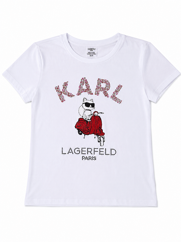 Camiseta Feminina Karl Lagerfeld Com Cristais Paris Choupette - Tam:M