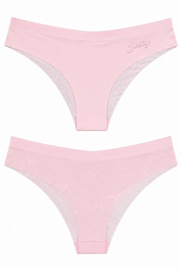 Calcinha Juicy Couture em Microfibra com Renda Floral Rosa Claro Tam: P